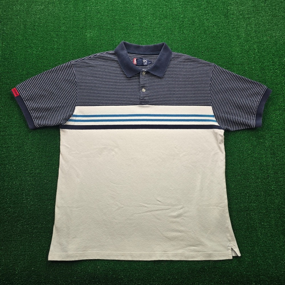 Vintage Chaps Ralph Lauren Polo Shirt Mens XL Blue White Striped Y2K Preppy Golf